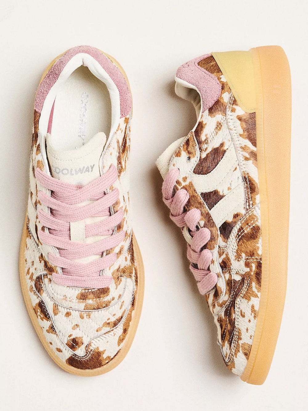 Anthropologie Coolway Goal Sneakers US 5 Moo Splash Cow Print Pink Retro Sport